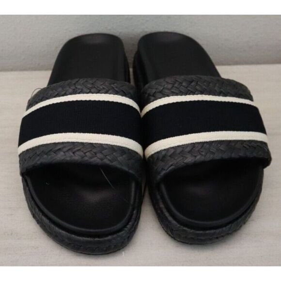 H&M 1215225-001 Women's Sz 6 Black Braided Foot Strap Espadrille Slide Sandals - Picture 2 of 9